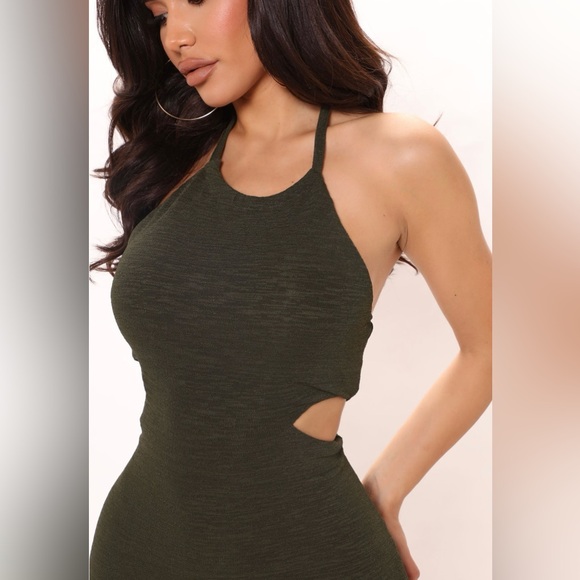 Elegant Olive Green Halter Dress - Picture 3 of 4